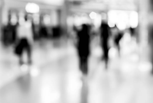 istock Abstract blur shopping mall interior and retail store for background with B&w tone 680819994