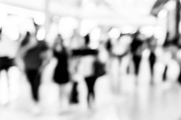 istock Abstract blur shopping mall interior and retail store for background with B&w tone 680819996
