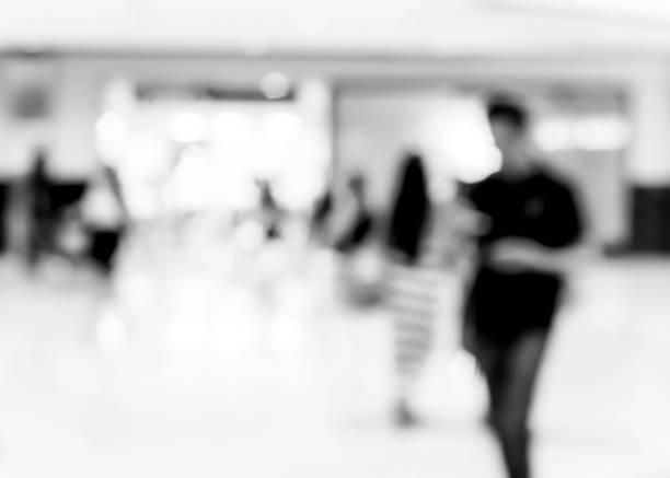istock Abstract blur shopping mall interior and retail store for background with B&w tone 680820016