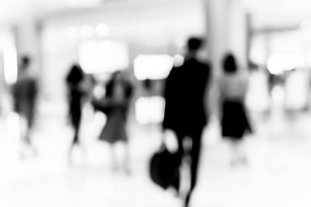 istock Abstract blur shopping mall interior and retail store for background with B&w tone 680820032
