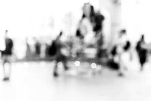 istock Abstract blur shopping mall interior and retail store for background with B&w tone 680820046