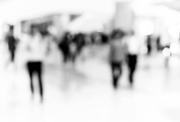 istock Abstract blur shopping mall interior and retail store for background with B&w tone 680820092