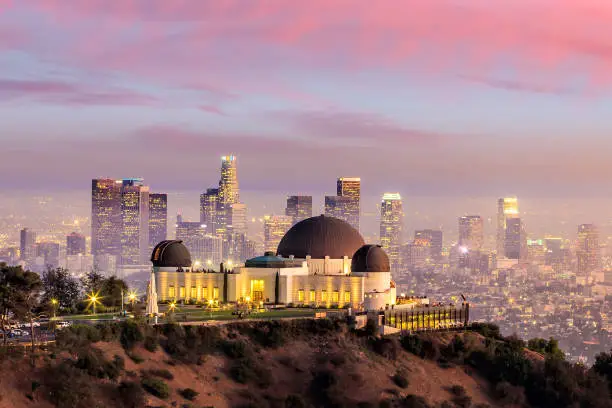 Photo of The Griffith Observatory and Los Angeles city skyline