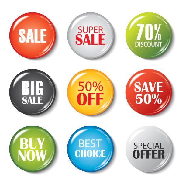 세트 판매 버튼 및 배지입니다. 제품 프로 모션입니다. 큰 판매, 특별 행사, 70% 할인. - bubble large percentage sign symbol stock illustrations