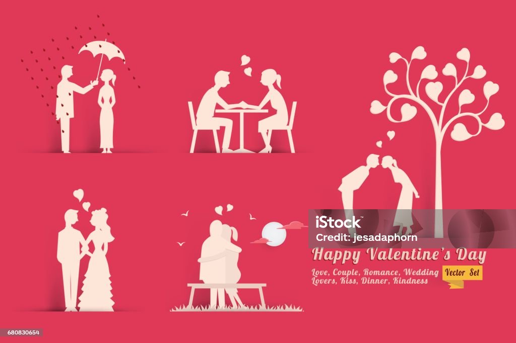 Ensemble de concept de jour de Valentine d'amour - clipart vectoriel de Dîner libre de droits