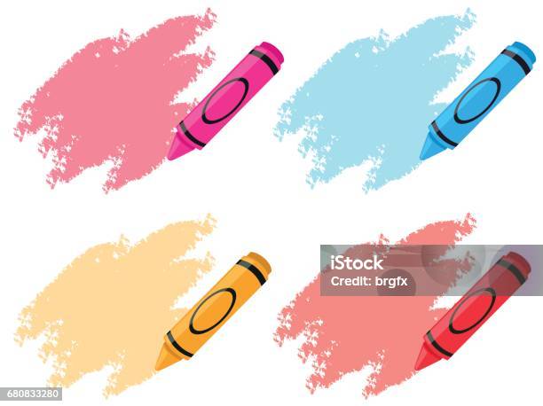 Crayons In Four Colors Stock Illustration - Download Image Now - Crayon, Color Image, Pink Color