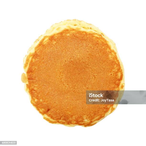Circle Plain Pancake Isolated On White Stock Photo - Download Image Now - Pancake, Directly Above, Single Object