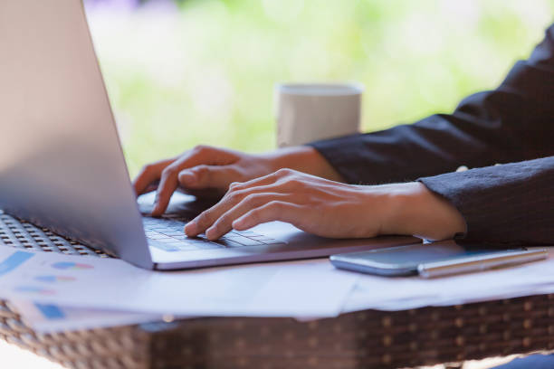 istock Young Business woman using modern laptop hand. 680835450