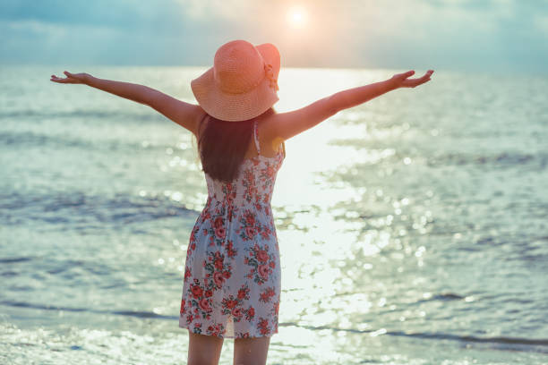 istock Cute young Asian woman holds hands with happiness. 680835564