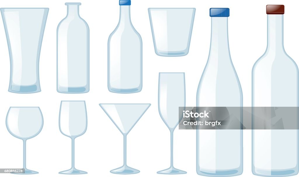 Dom gebaar vochtigheid Verschillende Soorten Glazen En Flessen Stockvectorkunst en meer beelden  van Afbeelding - Afbeelding, Champagne, Clip - Kantoorartikel - iStock