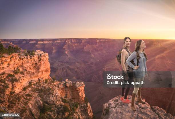 Friends Hiking South Rim Grand Canyon Hdr Photo Stock Photo - Download Image Now - Grand Canyon, Grand Canyon National Park, Portrait