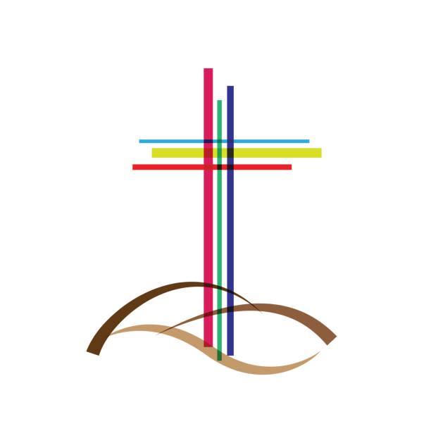 ilustrações de stock, clip art, desenhos animados e ícones de vector abstract christ crucifix; three crosses - rood