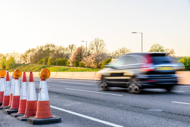 istock Evening view UK Motorway Traffic Roadworks Cones 680858770