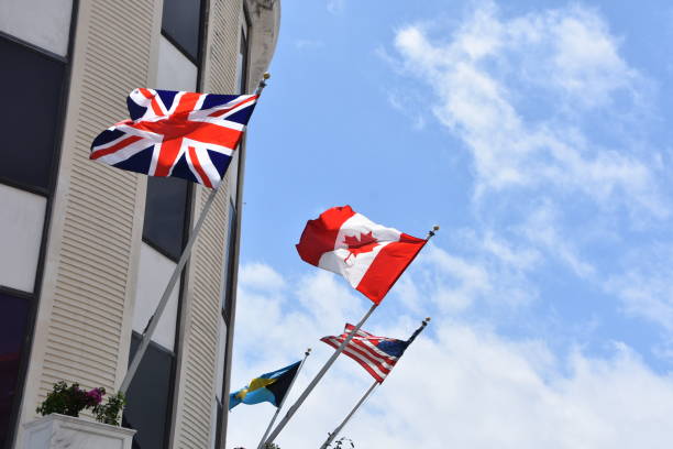 istock Flags flying in Nassau Bahamas 680859080