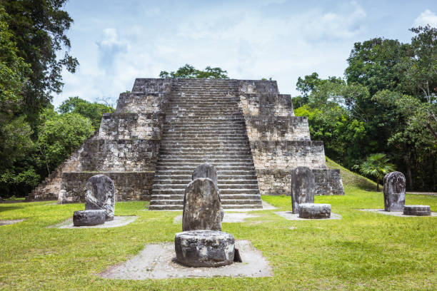 Tikal Guatemala Maya Ruins Pyramid Mayan Pyramid, Maya Ruin in the famous Tikal National Park, Unesco World Heritage Site. Tikal, Guatemala, Central America. megalith stock pictures, royalty-free photos & images