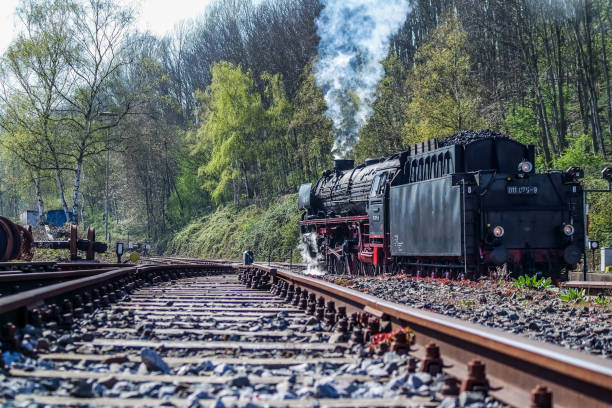 Bochum / Germany - April 18 2015 : Steam train passing the station in Dahlhausen