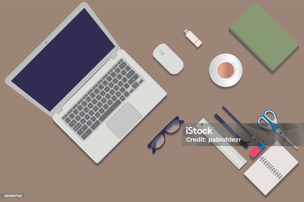 Objects Above Desktop With Objects Seen From Above Stock Illustration - Download ...