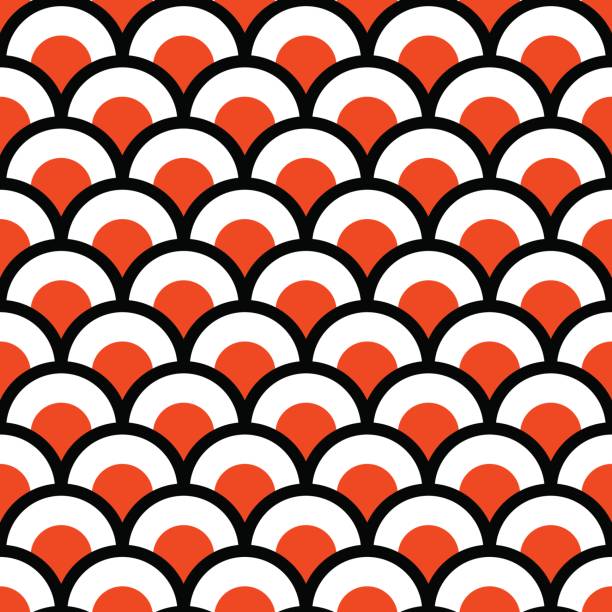 Background with sushi Traditional Japanese seamless pattern. Stylized background with sushi. Vector illustration scalloped illustration technique stock illustrations