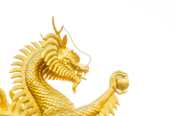 istock Gold dragon scrulpture on white background (dragon, chinese) 680874582