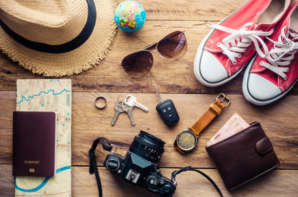 istock Travel accessories for trip 680874776
