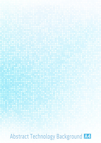 Abstract light blue vector technology circle pixel digital gradient background, business modern pattern backdrop with round pixels in A4 paper size.