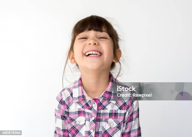 Mixed Race Girl Big Smile Head Shot Portrait Stock Photo - Download Image Now - Child, Smiling, Laughing