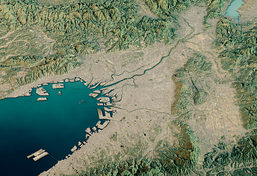 Osaka 3D Render Satellite View Topographic Map Horizontal