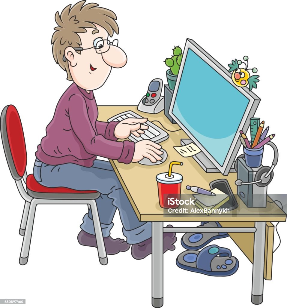 Computer User At Work Stock Illustration - Download Image Now - Adult ...