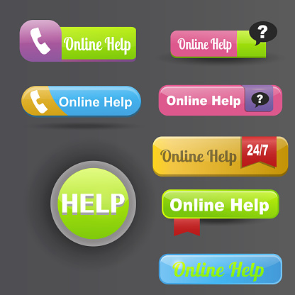 Website Help Button Examples Colorful Website Online Help Buttons Design Vector Illustration Glossy ...