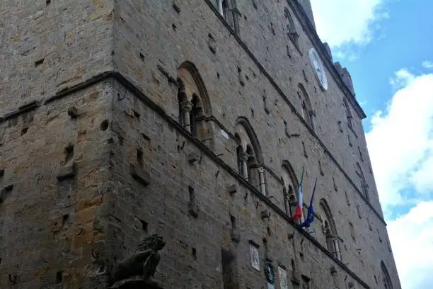 Detail of a tower in the old city of Volterra in Italy