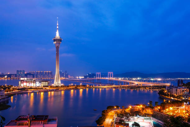 istock Night view of Macau Tower in Twilight Time 680905332