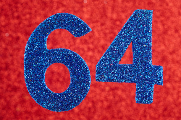 istock Number sixty-four blue color over a red background. Anniversary. 680909938