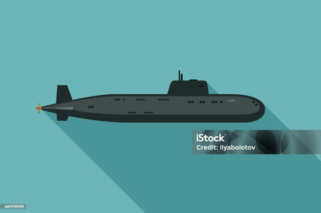 Submarine with long shadow - Royalty-free Submarino - Veículo Aquático arte vetorial