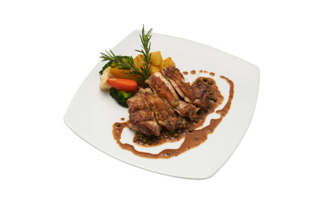istock Isolate and clipping path of steak chicken with salad. 680914458