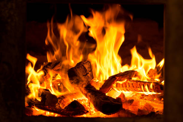 istock Wood fire in furnace. 680916196