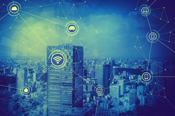 istock duo tone graphic of smart city and wireless communication network 680917080