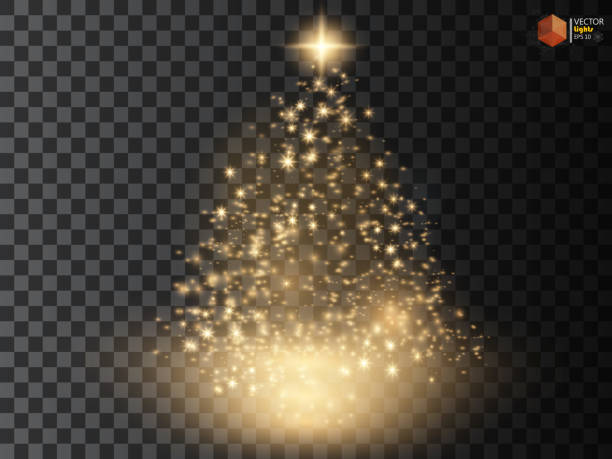 istock Christmas Tree made, Golden glitter bokeh lights and sparkles. Shining star, sun particles  sparks with lens flare effect 680922590