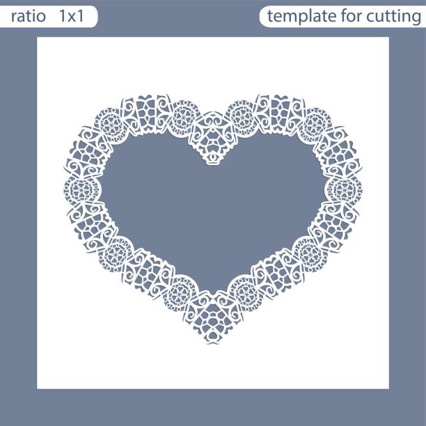 istock Laser cut wedding invitation card template.  Cut out the paper card with lace pattern.  Greeting card template for cutting plotter. Frame in the shape of a heart. Photo frame are laser cut. Vector. 680923490