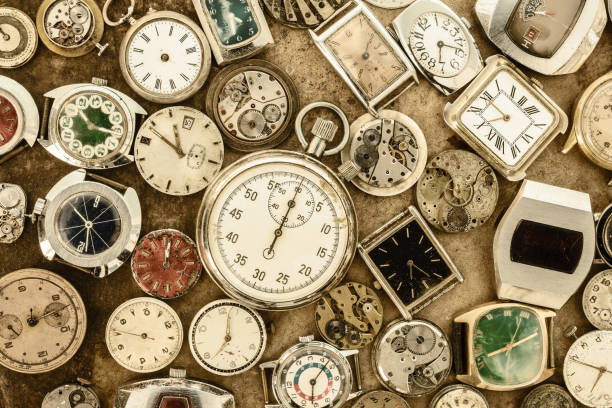 Collection of vintage rusty watches and parts Retro styled image of a collection of vintage rusty watches and parts clock face photos stock pictures, royalty-free photos & images
