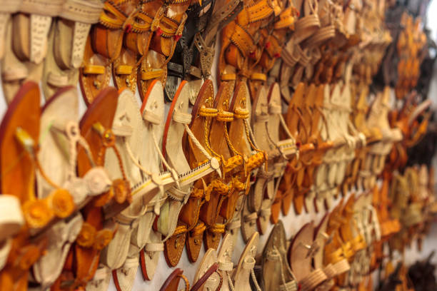Indian footwear Traditional indian Footwear from Kolhapur, india kolhapur stock pictures, royalty-free photos & images