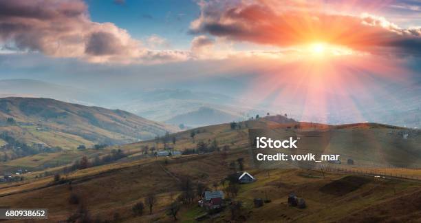 Panoramic Landscape Of The Spring Mountains At Sunset Stock Photo - Download Image Now