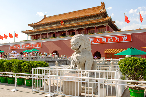 Tiananmen Square and Gate of Heavenly Peace in Beijing, China.