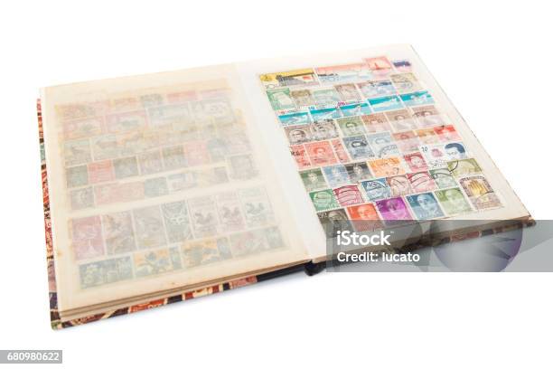 Stockbook With Postage Stamps Collection Stock Photo - Download Image Now - Stamp Collecting, Book, Brazil