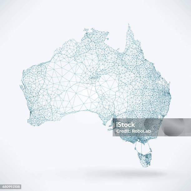 Vetores de Resumo Mapa De Rede De Telecomunicação Austrália e mais imagens de Austrália - Austrália, Mapa, Tecnologia