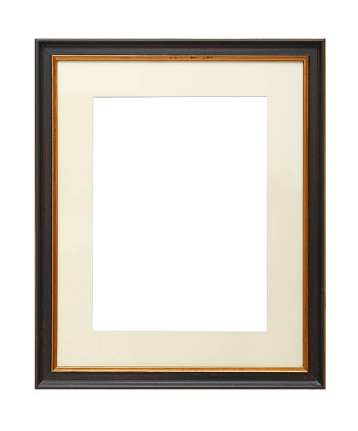 Vintage wooden picture frame with cardboard mat Vintage old wooden brown classic frame with golden edge and cardboard mat (passe partout mount) for picture or photo, isolated on white background, close up mat photos stock pictures, royalty-free photos & images