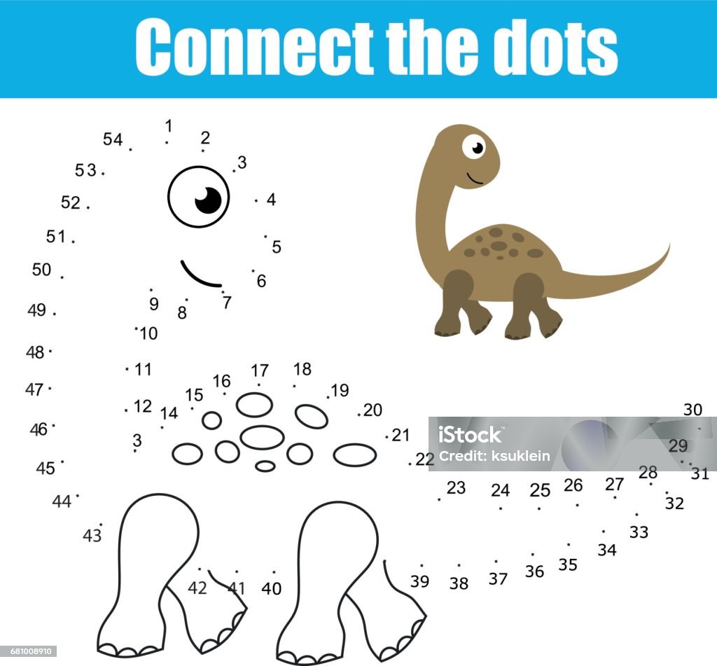 Connect The Dots By Numbers Children Educational Game Printable Worksheet  Activity Animals Theme Dinosaur Stock Illustration - Download Image Now -  iStock