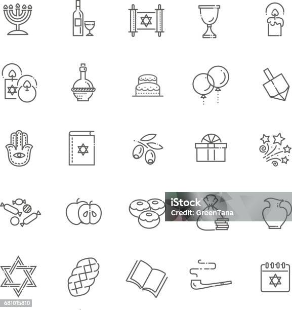 Outline Icon Collection Symbols Of Hanukkah Stock Illustration - Download Image Now - Icon Symbol, Hanukkah, Challah