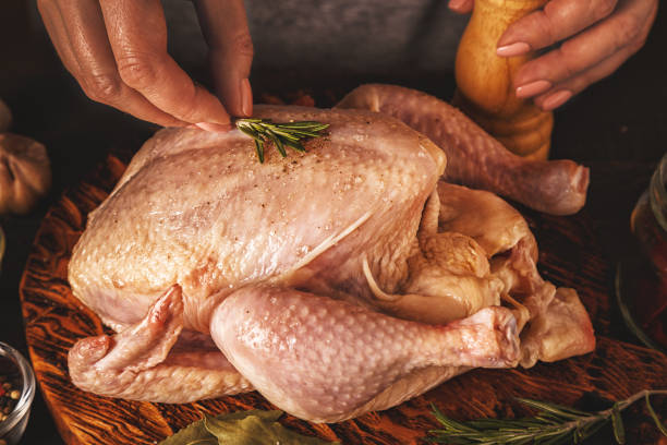istock Raw chicken on wooden cutting board 681019072