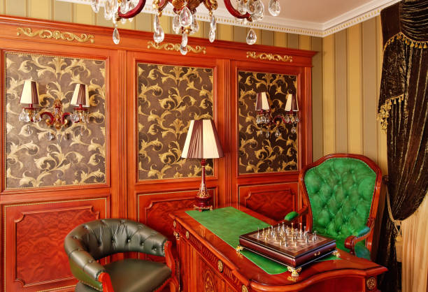 istock Classical interior style library working space with antique furniture 681039584