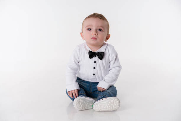 istock Baby Sitting on White Background 681057300